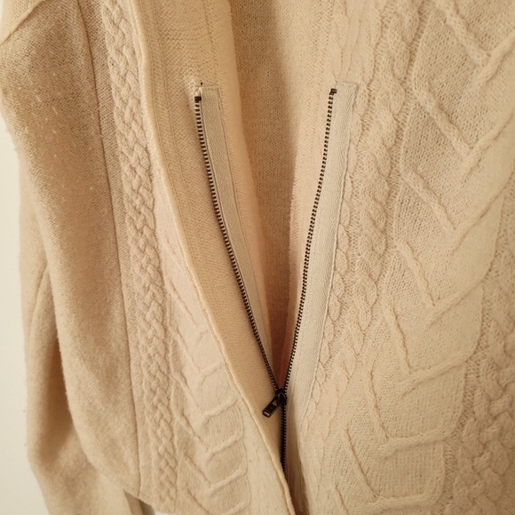 Anthropology Knitted & Knotted Wool Cardigan Zip-Front Sweater Sz M Cream/Pink - Picture 5 of 11